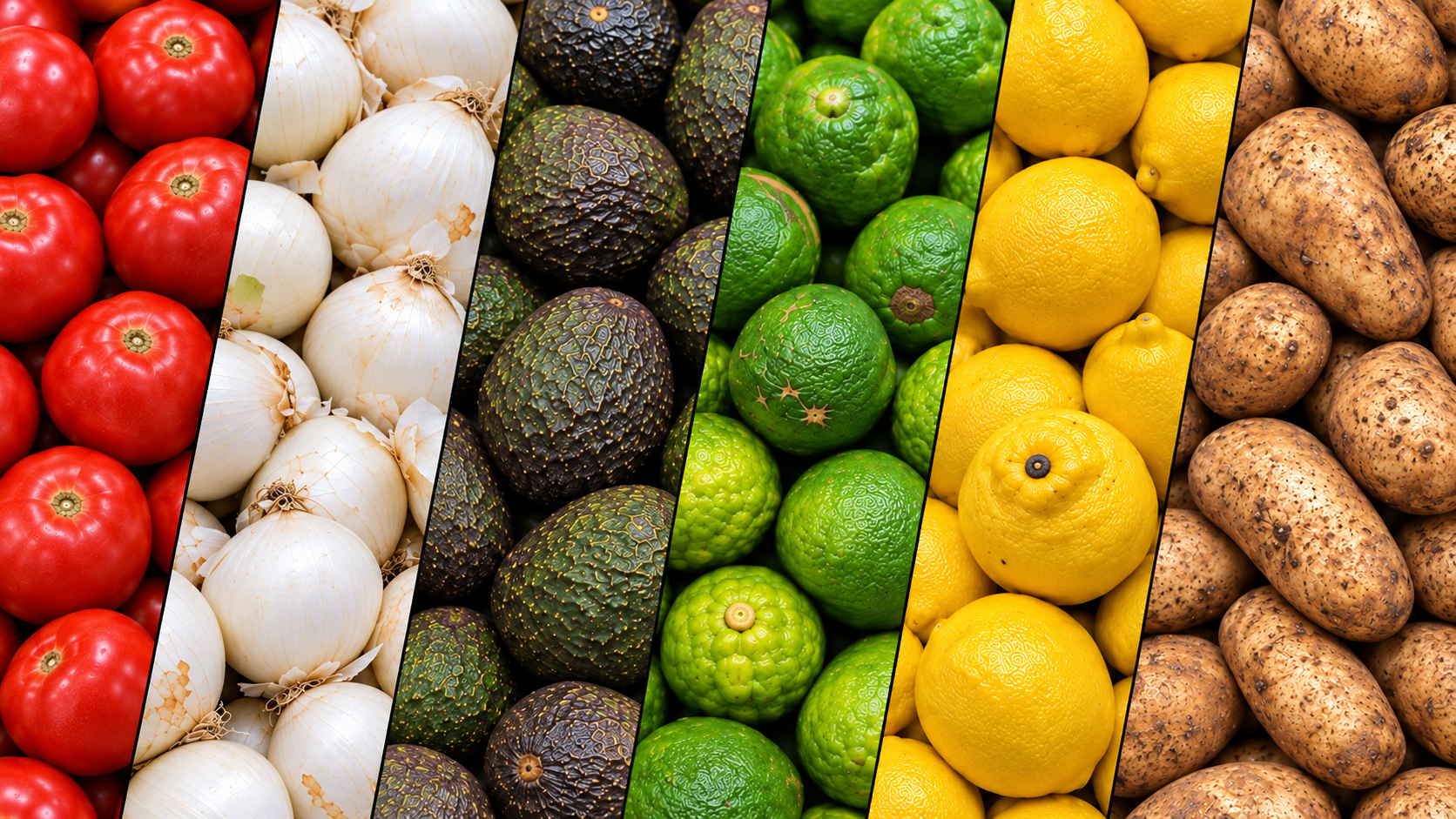 Collage de fotos de Luis: ajo, aguacates, limones verdes y limones amarillos